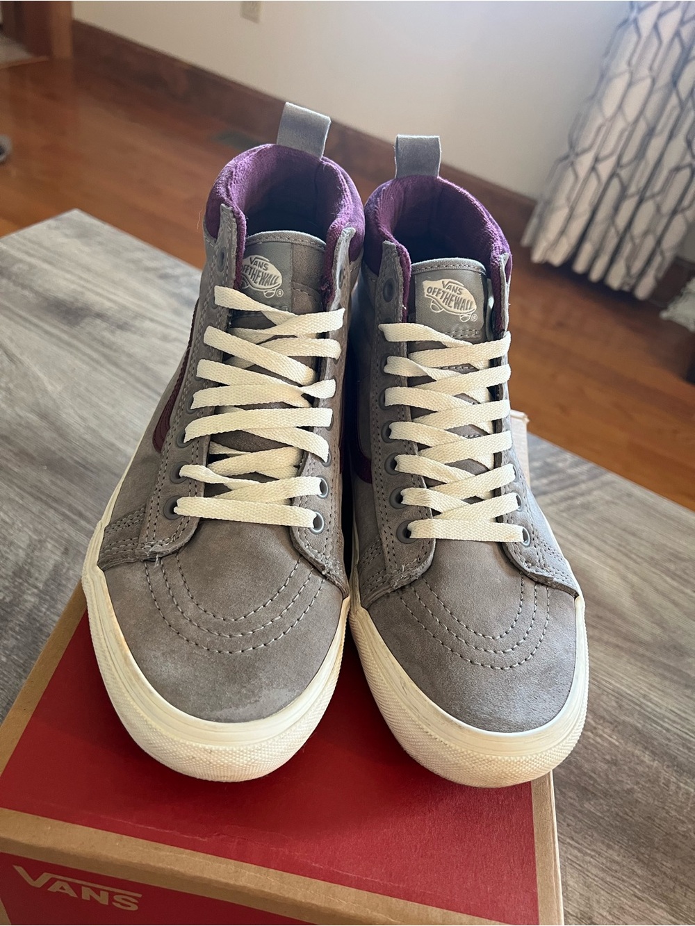 Vans High Top Suede Sneakers in Gray & Purple - Picture 2 of 6
